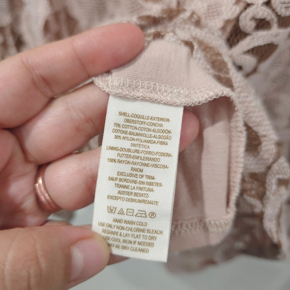 FREE PEOPLE Beautiful Dreamer Blush With Black Embroidery Mini Lace Dress, XS - Picture 12 of 16